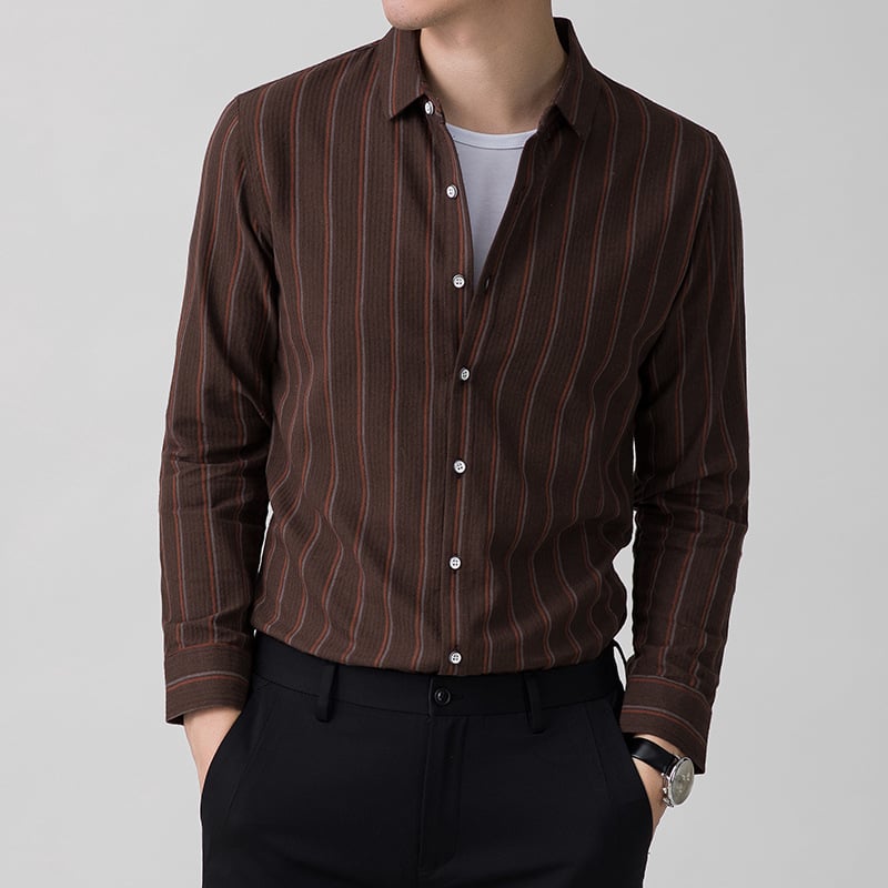 Ethan | Elegant Randig Långärmad Skjorta med Jacquarddetalj 1