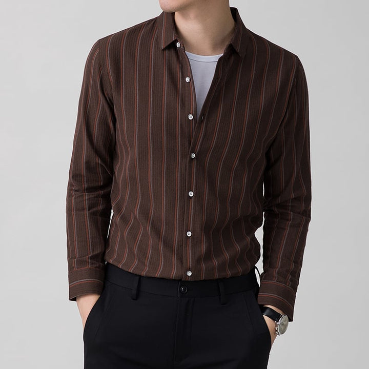 Ethan | Elegant Randig Långärmad Skjorta med Jacquarddetalj 1