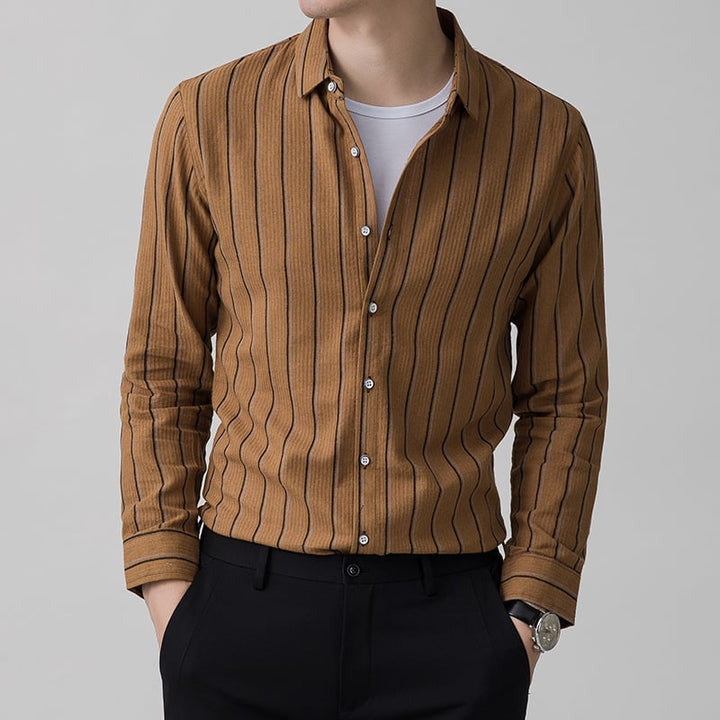 Ethan | Elegant Randig Långärmad Skjorta med Jacquarddetalj 2