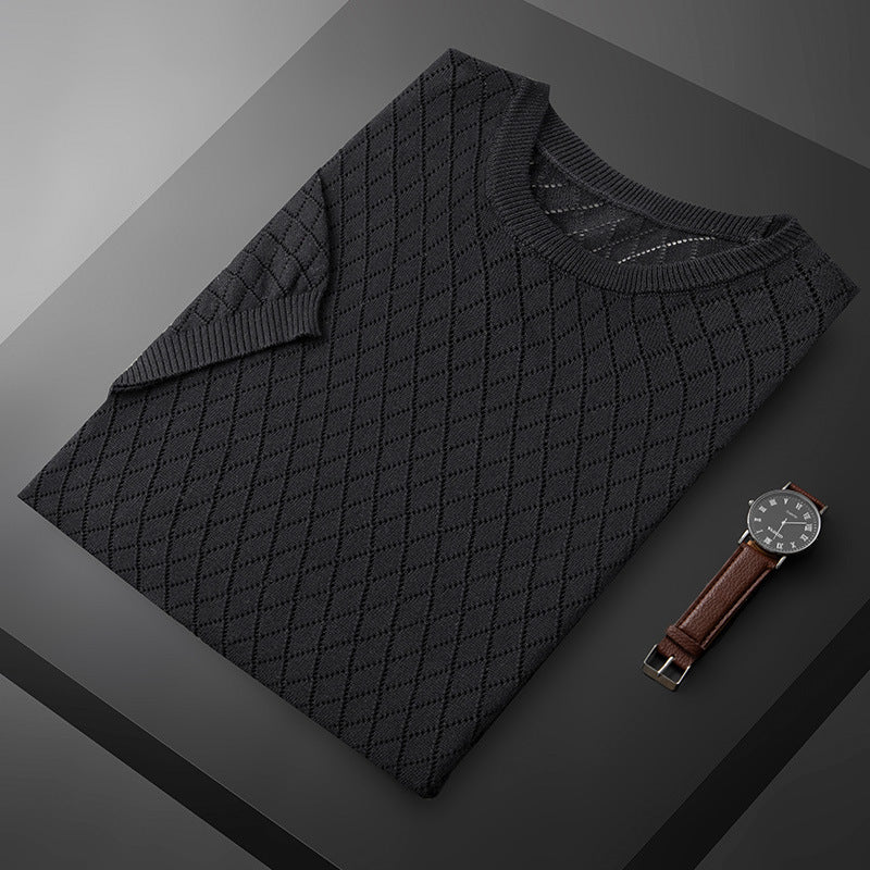 Ethan | Elegant Rutig Affärspullover Med Halvringad Design 0