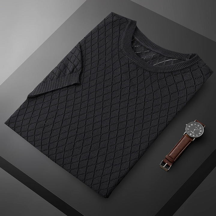 Ethan | Elegant Rutig Affärspullover Med Halvringad Design 0