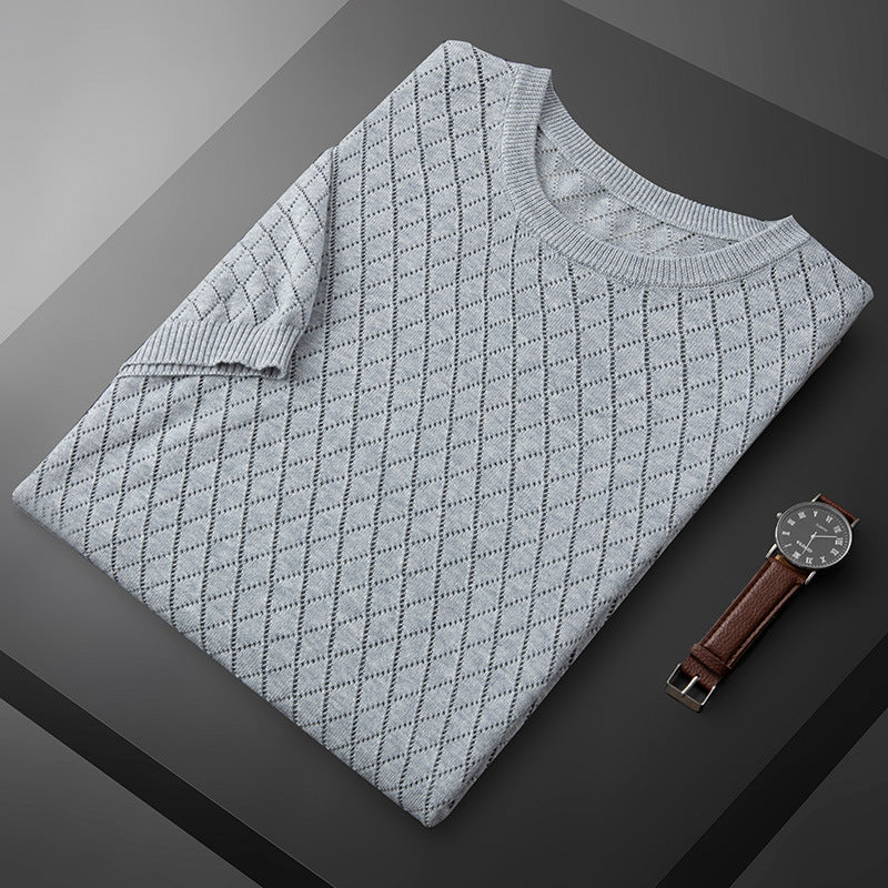 Ethan | Elegant Rutig Affärspullover Med Halvringad Design 2