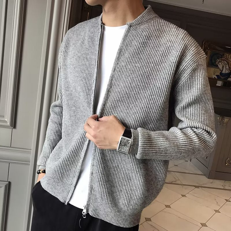 Ethan | Enfärgad Vinter Cardigan med Långärmar 1