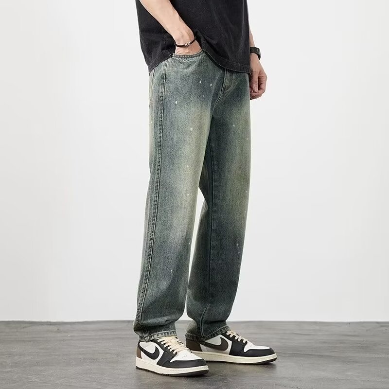 Ethan | Högmidjade Slitna Herr Jeans Stretch med Raka Ben 0