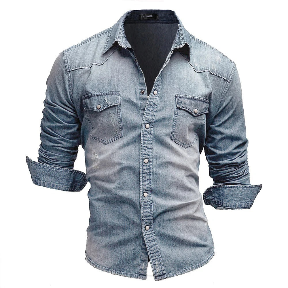 Ethan | Klassisk Denim Herrskjorta med Spetsig Krage 0