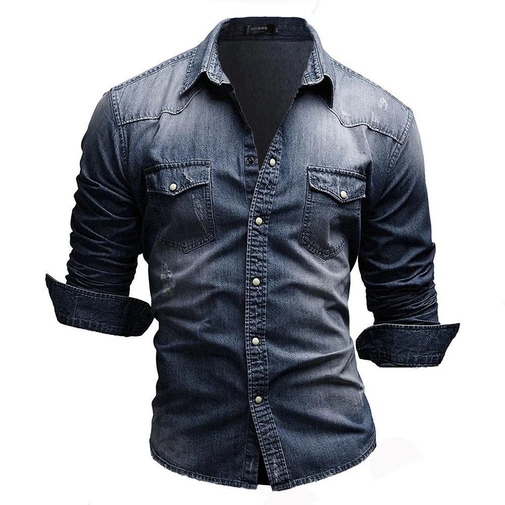 Ethan | Klassisk Denim Herrskjorta med Spetsig Krage 1
