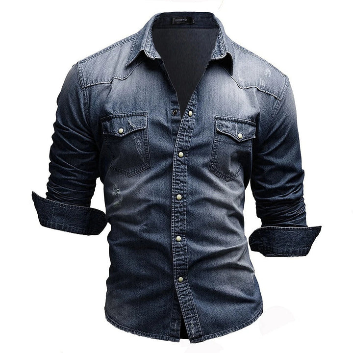 Ethan | Klassisk Denim Herrskjorta med Spetsig Krage 1
