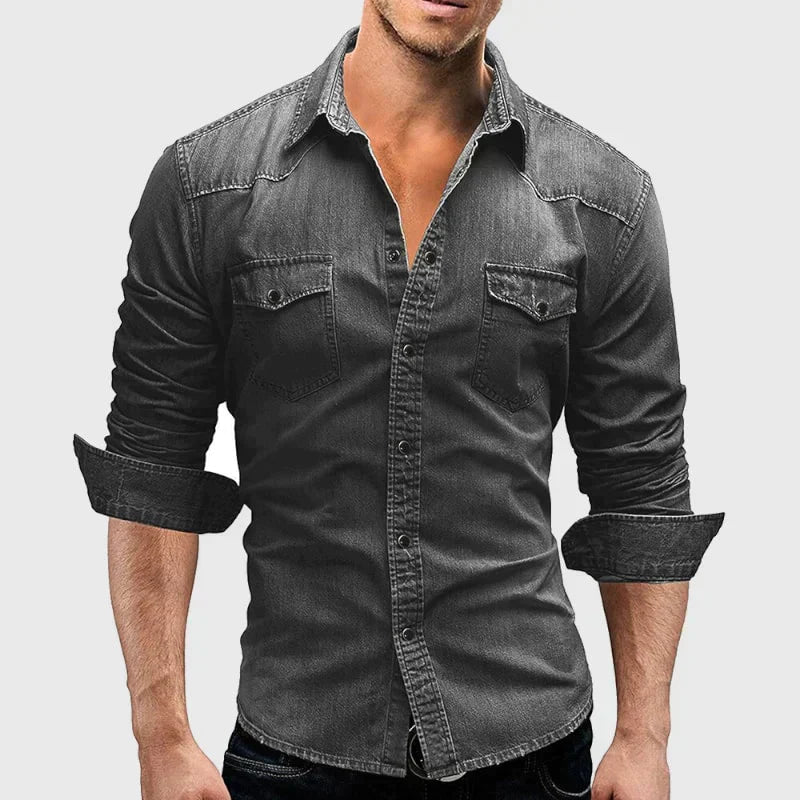 Ethan | Klassisk Denim Herrskjorta med Spetsig Krage 4