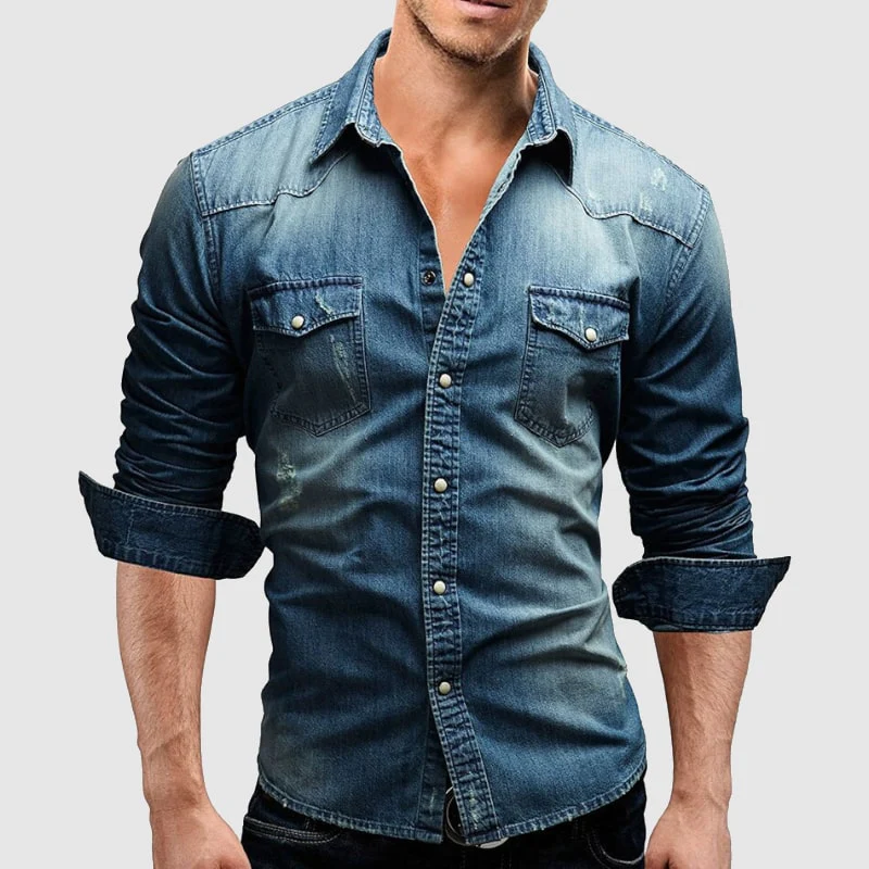 Ethan | Klassisk Denim Herrskjorta med Spetsig Krage 5