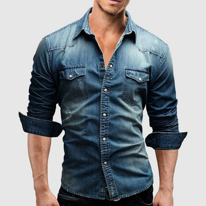 Ethan | Klassisk Denim Herrskjorta med Spetsig Krage 5