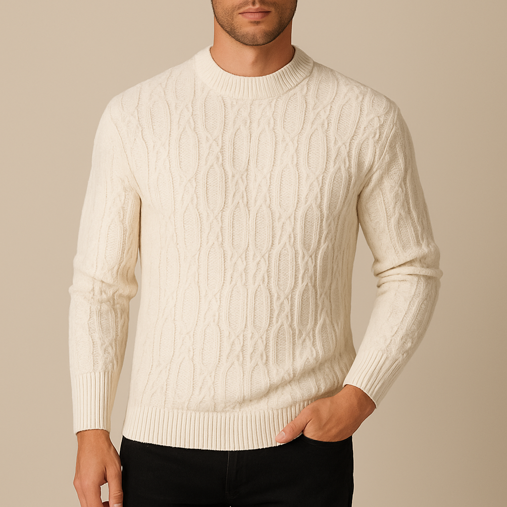 Ethan | Klassisk Kabelstickad Tröja i Beige för Dam 0