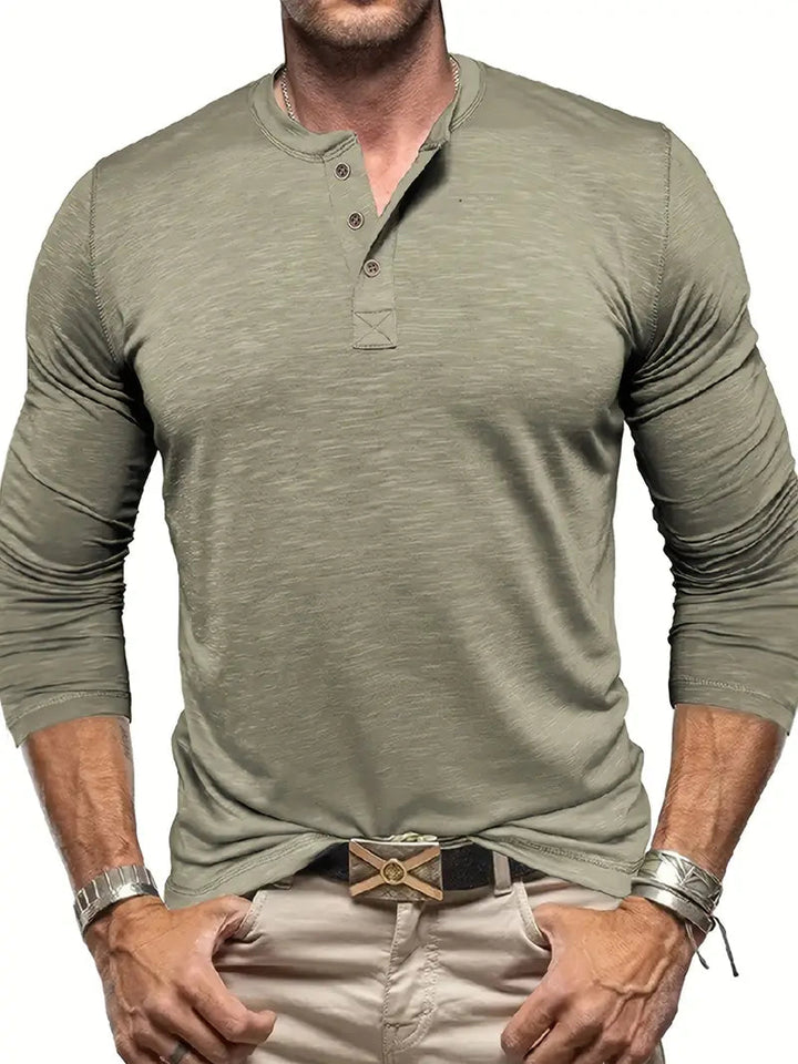 Ethan | Klassisk Långärmad T Shirt Herr Med Henley-Halsringning 0