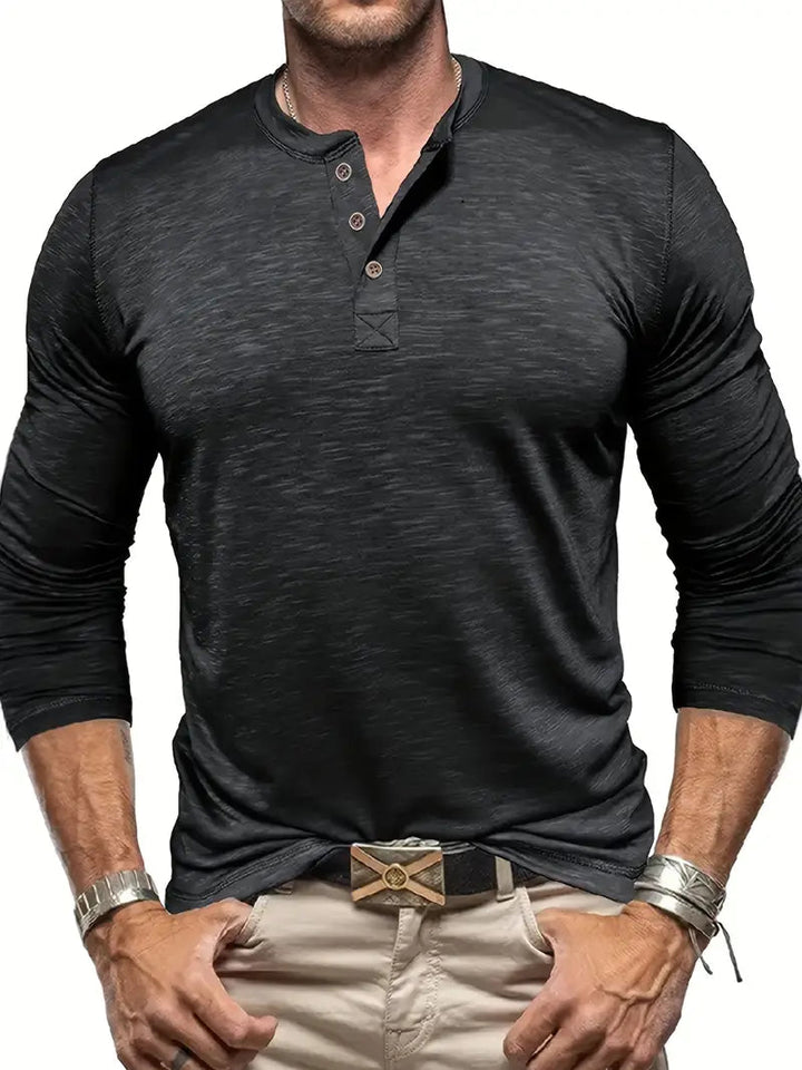 Ethan | Klassisk Långärmad T Shirt Herr Med Henley-Halsringning 1