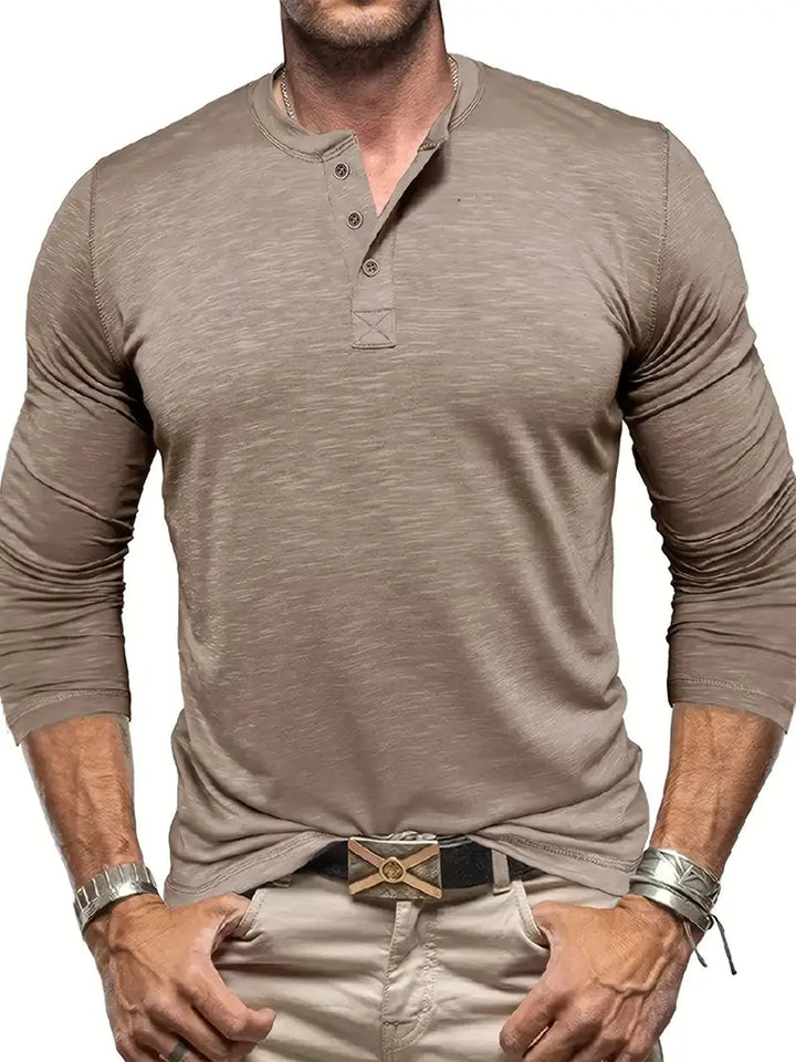 Ethan | Klassisk Långärmad T Shirt Herr Med Henley-Halsringning 2