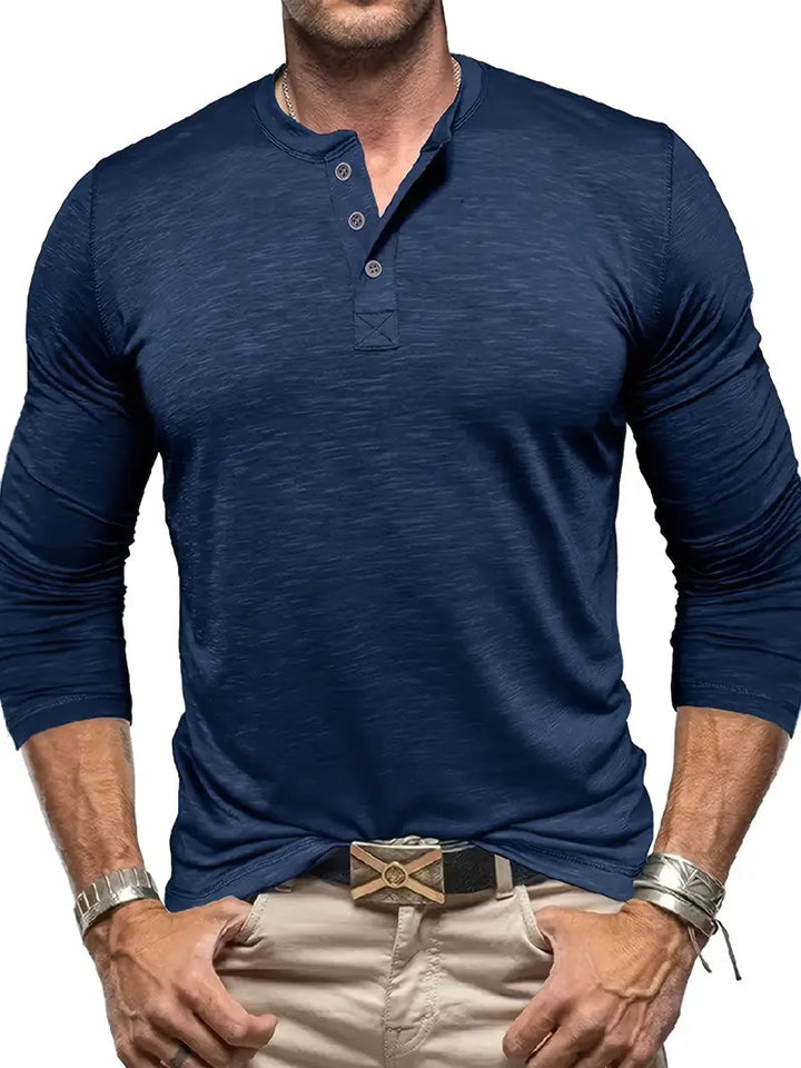 Ethan | Klassisk Långärmad T Shirt Herr Med Henley-Halsringning 3