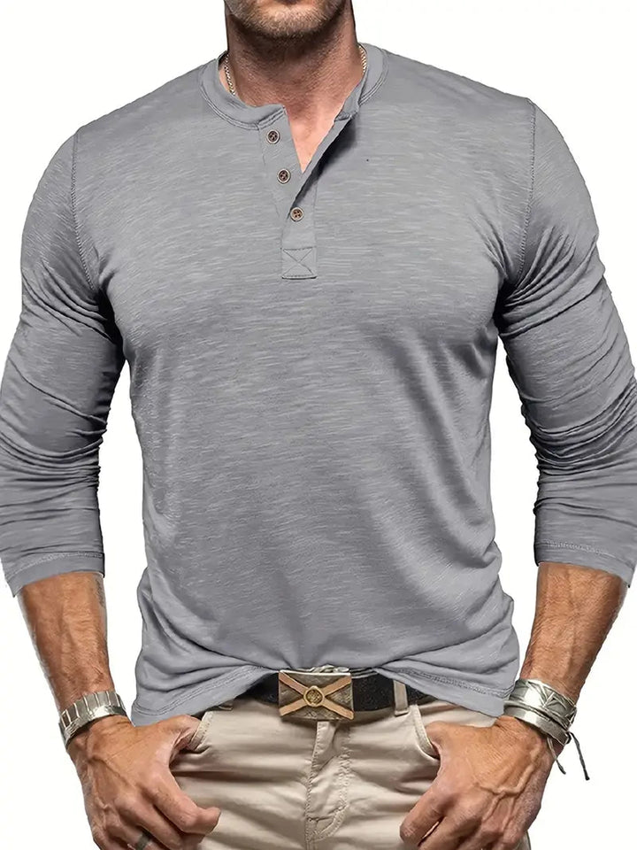 Ethan | Klassisk Långärmad T Shirt Herr Med Henley-Halsringning 4
