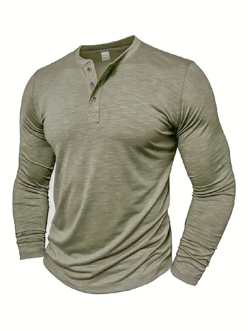 Ethan | Klassisk Långärmad T Shirt Herr Med Henley-Halsringning 5