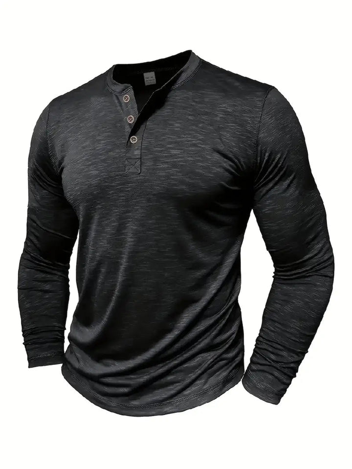 Ethan | Klassisk Långärmad T Shirt Herr Med Henley-Halsringning 6