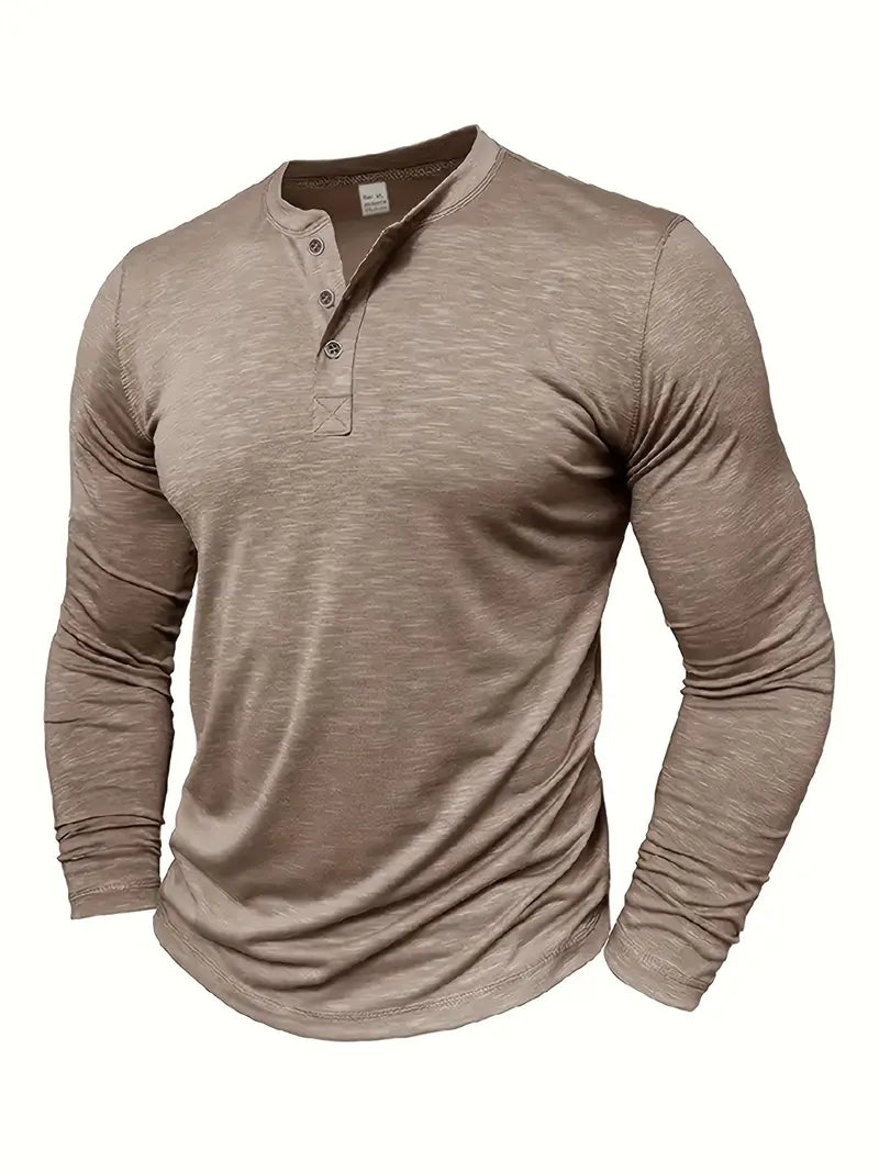 Ethan | Klassisk Långärmad T Shirt Herr Med Henley-Halsringning 7