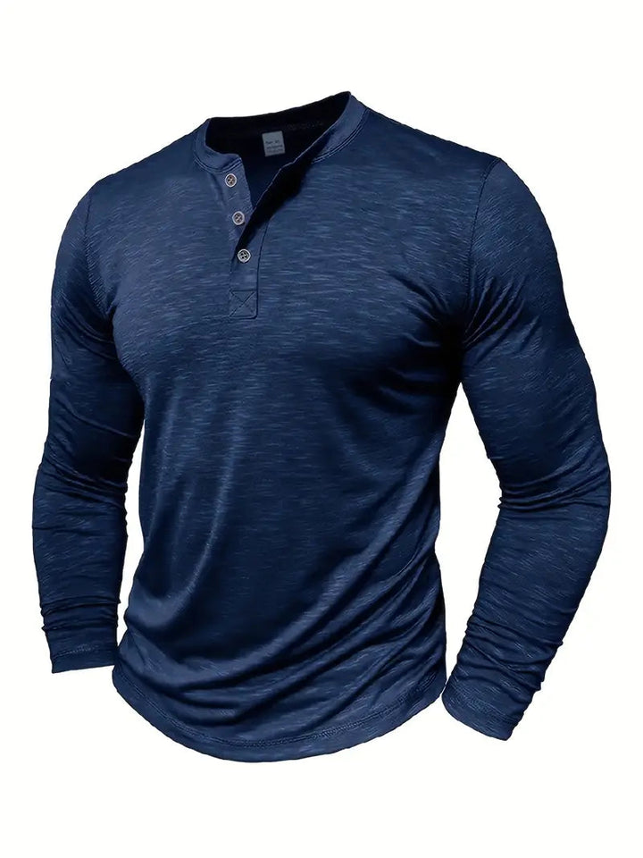 Ethan | Klassisk Långärmad T Shirt Herr Med Henley-Halsringning 8