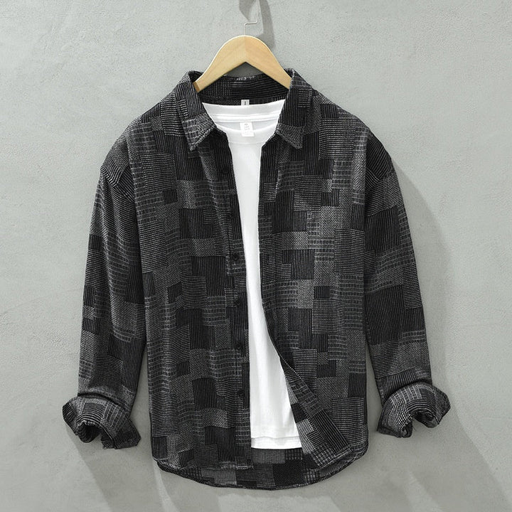 Ethan | Långärmad Jacquard Herrskjorta med Färgblock 0