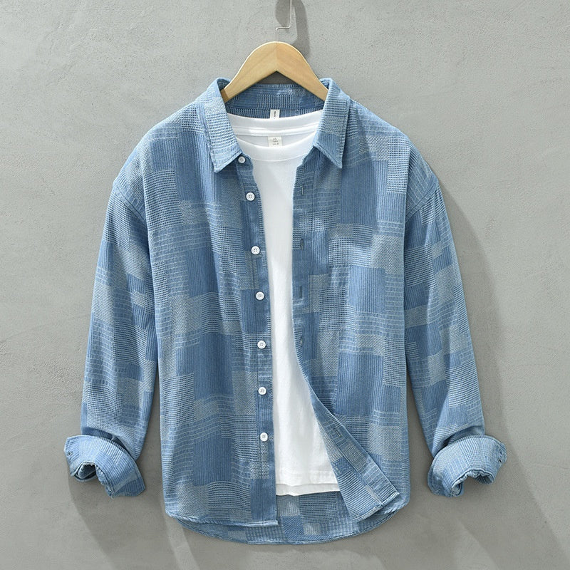Ethan | Långärmad Jacquard Herrskjorta med Färgblock 1