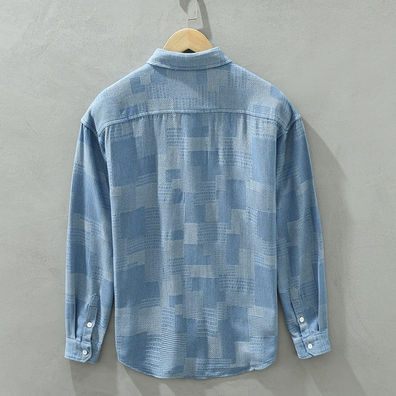 Ethan | Långärmad Jacquard Herrskjorta med Färgblock 2