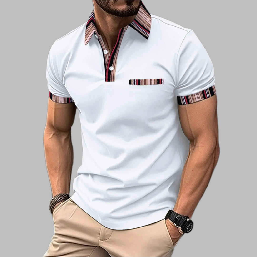 Ethan | Lätt Avslappnad Kortärmad T-shirt med Tryckt Krage 3