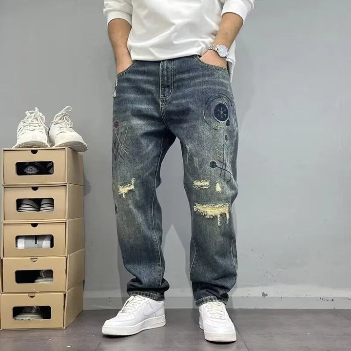 Ethan | Lösa Raka Jeans Med Rivna Detaljer För Herr 0