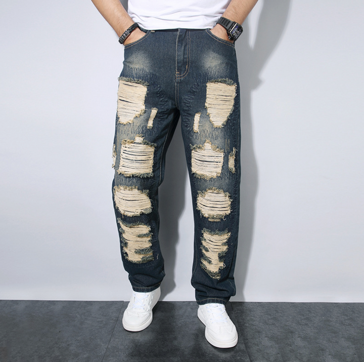Ethan | Lössittande Rak Passform Jeans med Rivit Design för Herr 1