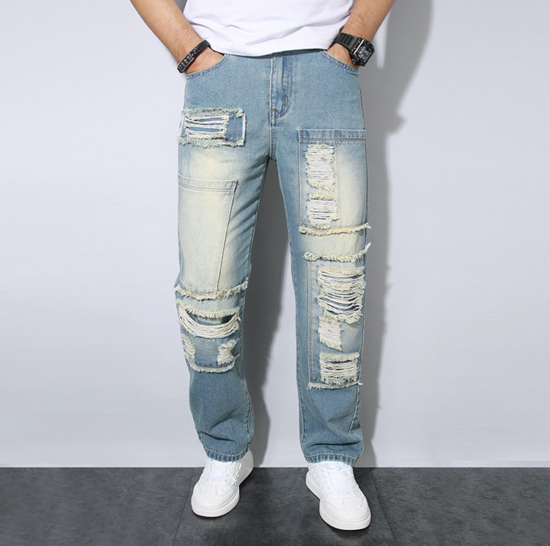 Ethan | Lössittande Rak Passform Jeans med Rivit Design för Herr 2
