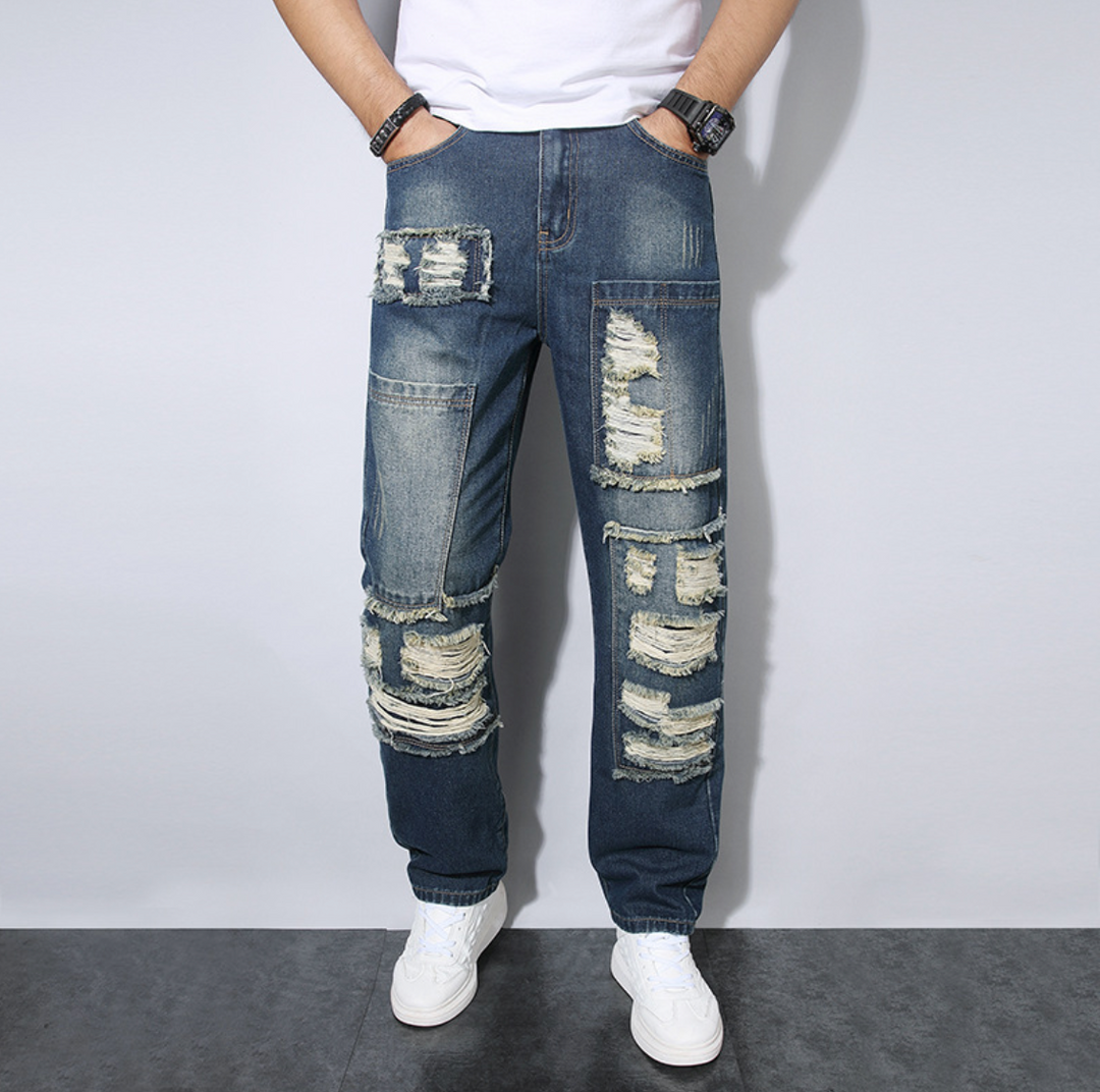 Ethan | Lössittande Rak Passform Jeans med Rivit Design för Herr 3