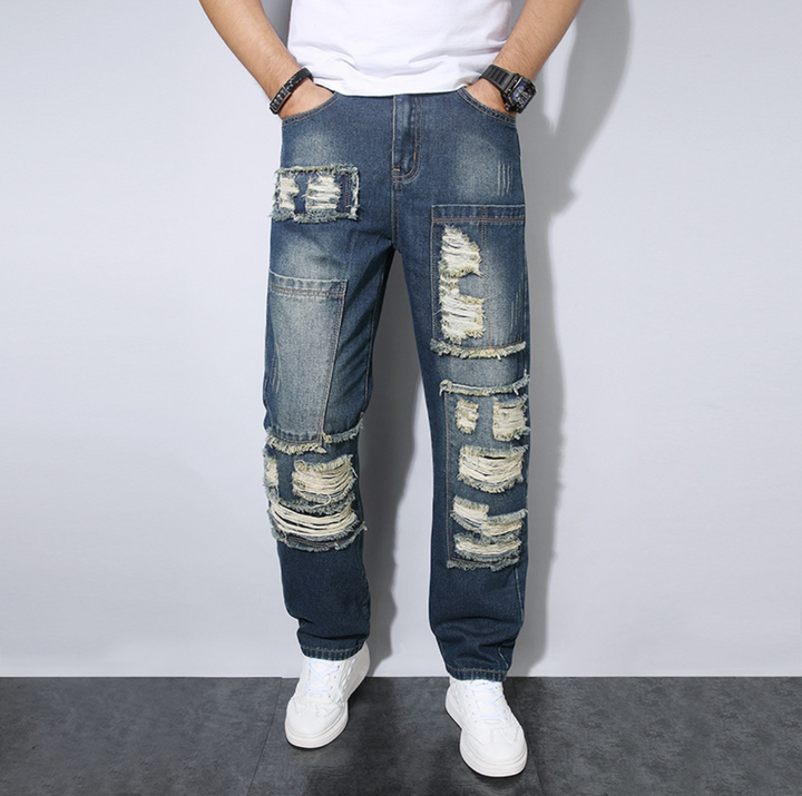Ethan | Lössittande Rak Passform Jeans med Rivit Design för Herr 3