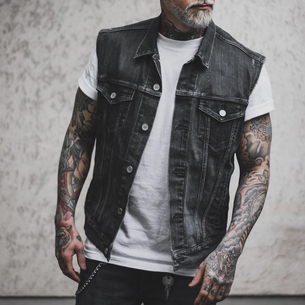 Ethan | Mångsidig Ärmlös Denimjacka med Nedfällbar Krage 0