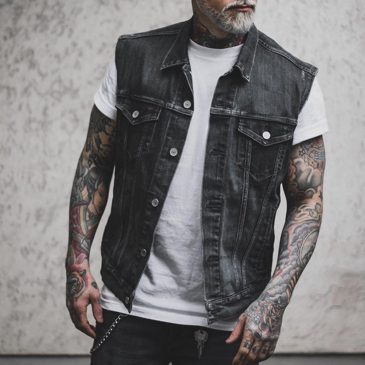 Ethan | Mångsidig Ärmlös Denimjacka med Nedfällbar Krage 0