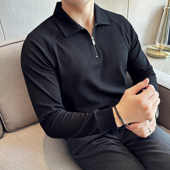 Ethan | Modern Halv Dragkedja Polo med Seersucker Struktur 0