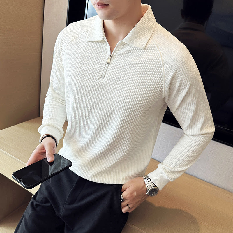 Ethan | Modern Halv Dragkedja Polo med Seersucker Struktur 2