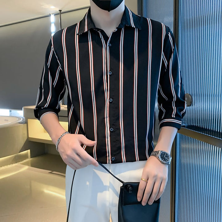 Ethan | Modern Randig Långärmad Herrskjorta Med Fyrkantig Krage 1