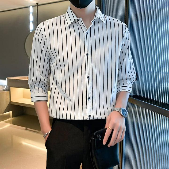 Ethan | Modern Randig Långärmad Herrskjorta Med Fyrkantig Krage 6