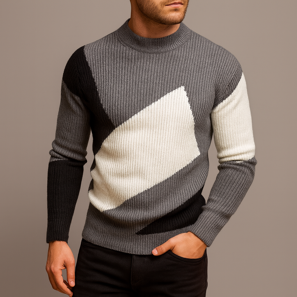 Ethan | Modern Slim Fit Stickad Tröja i Color Block Design 0