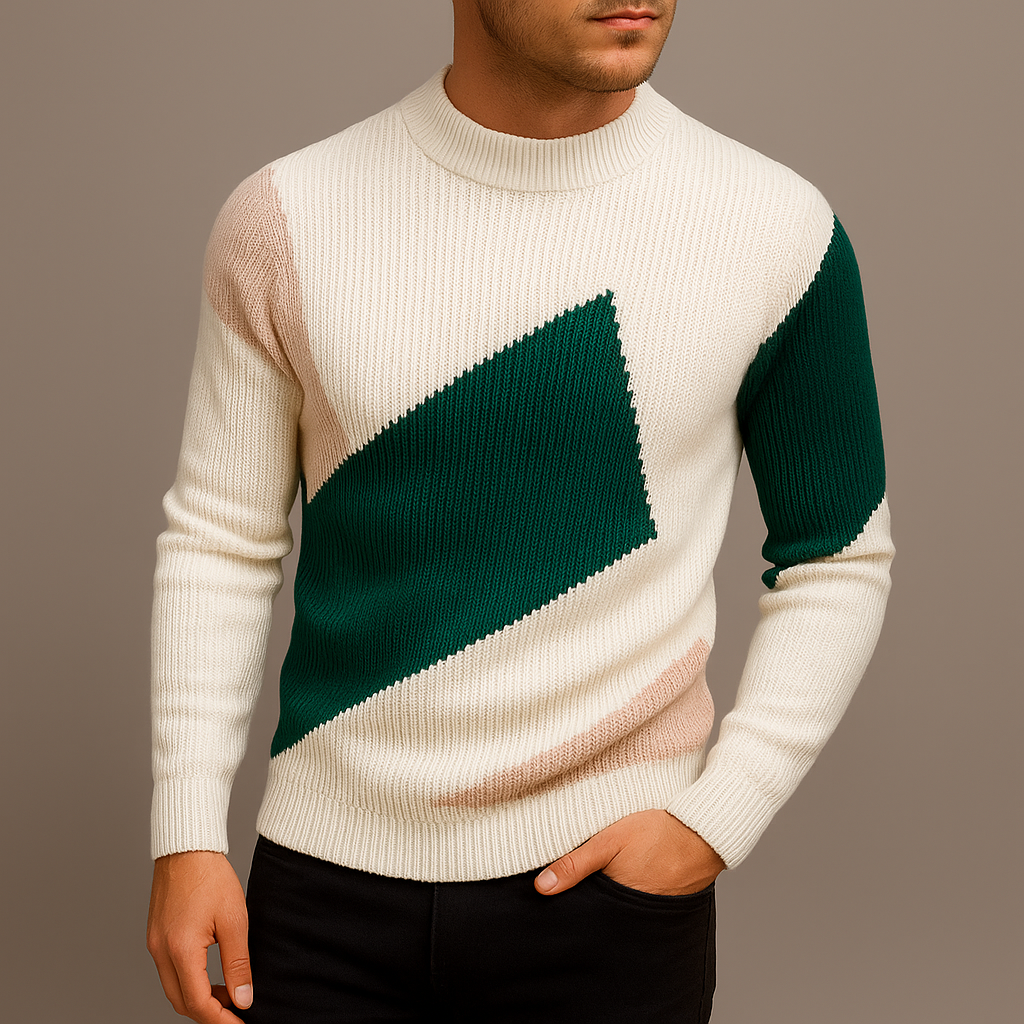 Ethan | Modern Slim Fit Stickad Tröja i Color Block Design 1