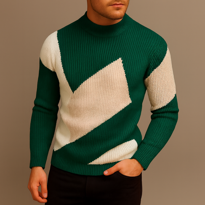 Ethan | Modern Slim Fit Stickad Tröja i Color Block Design 2