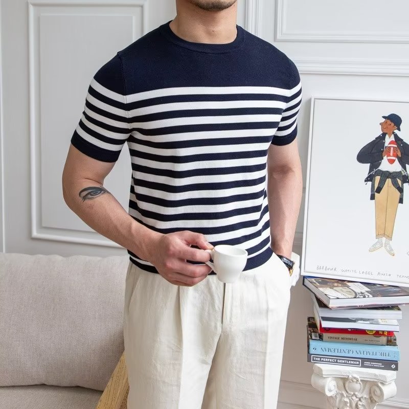Ethan | Randig Avslappnad Kortärmad T-shirt för Sommar 0