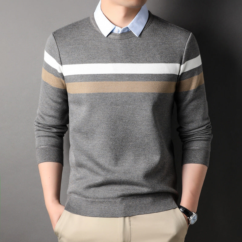 Ethan | Randig Casual Pullover Med Skjortkrage 0