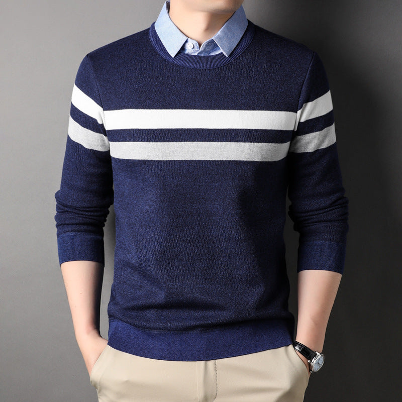 Ethan | Randig Casual Pullover Med Skjortkrage 1