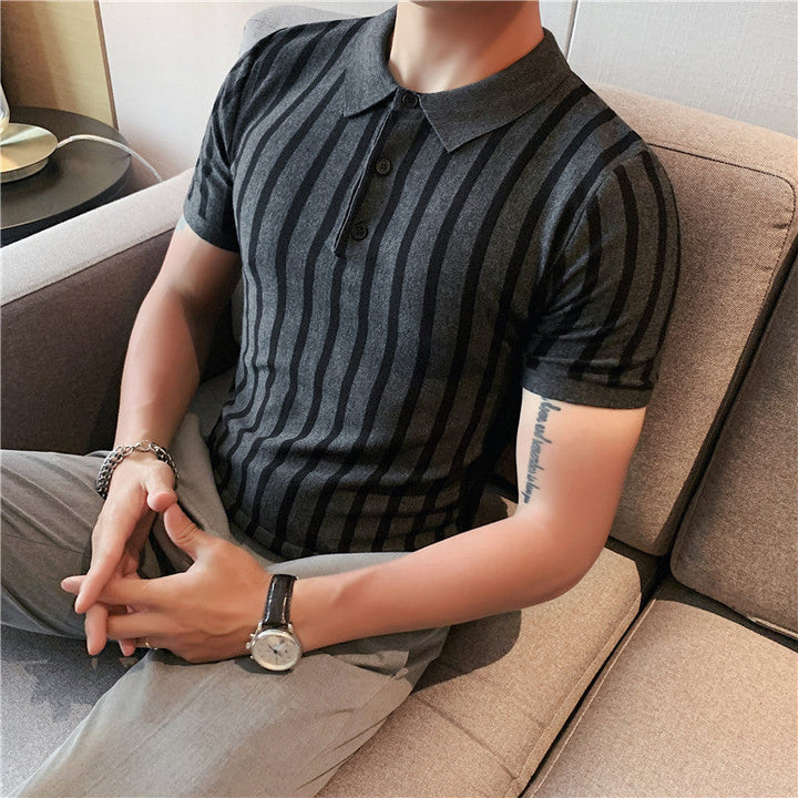 Ethan | Randig Kortärmad Pikétröja i Stretchig Design 1