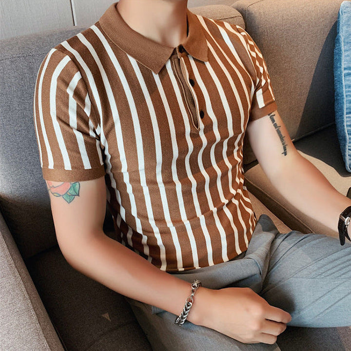 Ethan | Randig Kortärmad Pikétröja i Stretchig Design 5