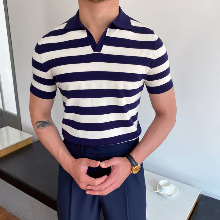 Ethan | Randig Kortärmad Skjorta med Flockade Detaljer för Herr 1