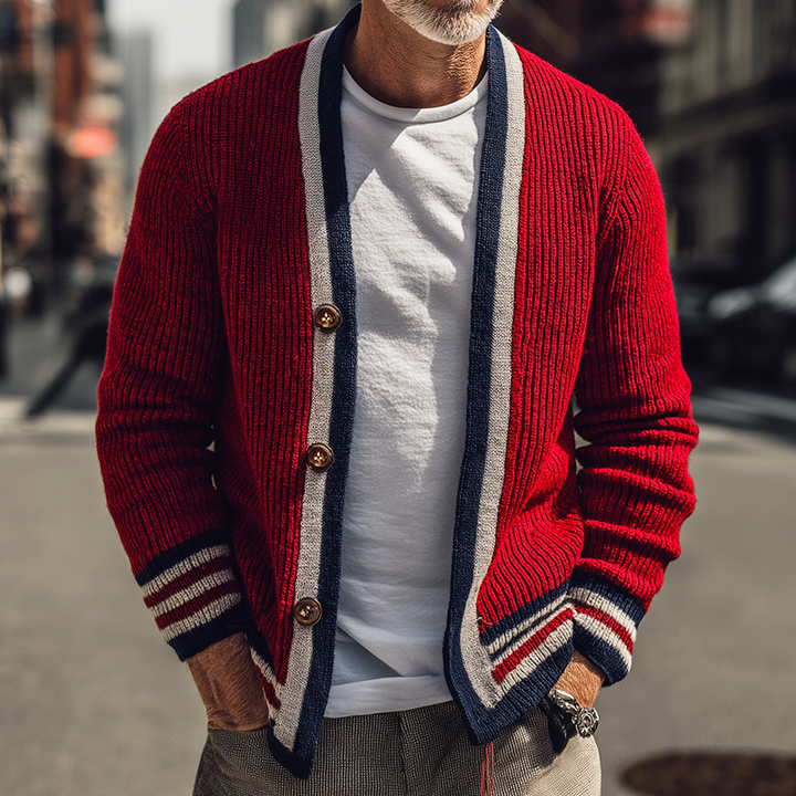 Ethan | Randig Stickad Cardigan med Knäppning 0