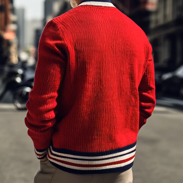 Ethan | Randig Stickad Cardigan med Knäppning 1